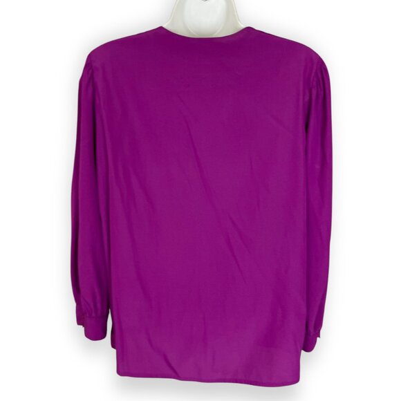 Vintage Blouse Unique Button-Up Long Sleeves Retro Secretary Cropped Sleeves - Picture 2 of 11